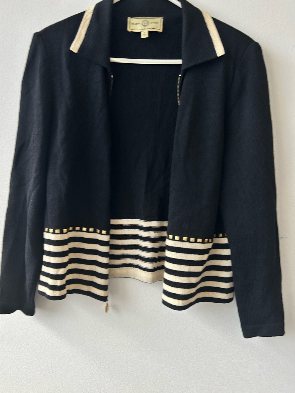 St John Sport Santana Knit Sweater Jacket Navy Nautical Embellished
